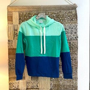 💚🩵💙 NWT J Crew Factory color block hoodie blue green sz S